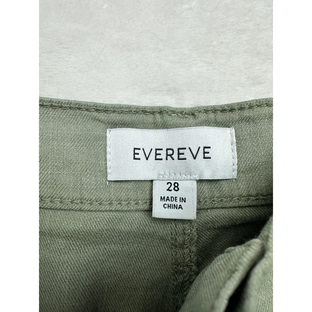 Evereve Wide Leg Pants Women 28 Green Linen Blend Button Fly Cropped Utility